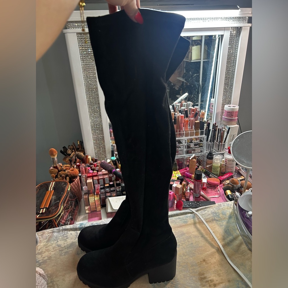 Dirty Laundry Black Over-the-Knee Chunky Heel Boots